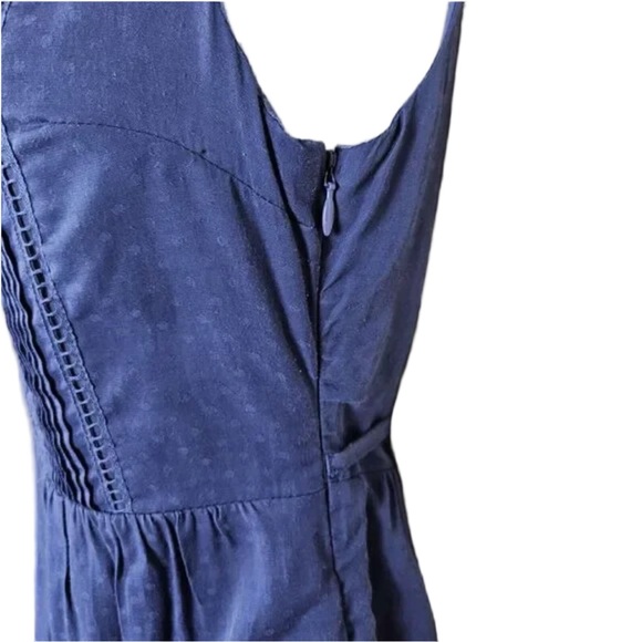 Anthropologie 4 Moulinette Soeurs Navy Pintuck Dotted Sleeveless Fit & Flare - Picture 4 of 9
